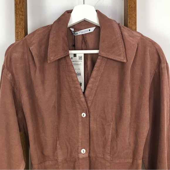 Zara pink/brown corduroy button up mini dress size XS NWT - Picture 9 of 11